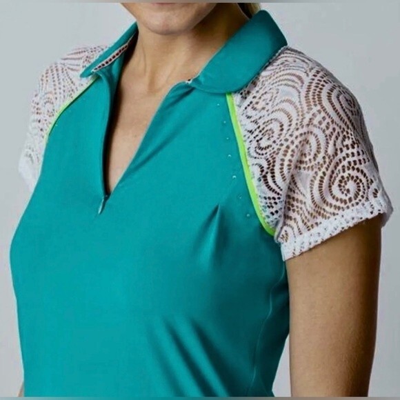 Swingdish Women's Athleisure Sporty Chic Golf Collar Top Lace Detail NWT S - Picture 2 of 9